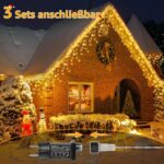 Ollny Eisregen Lichterkette aussen warmweiss, wasserdicht mit Stecker – Weihnachtsbeleuchtung für Balkon & Haus