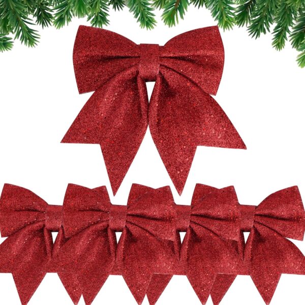 5 XL Glitzer-Weihnachtsschleifen – Deko für Baum, Kranz & Party