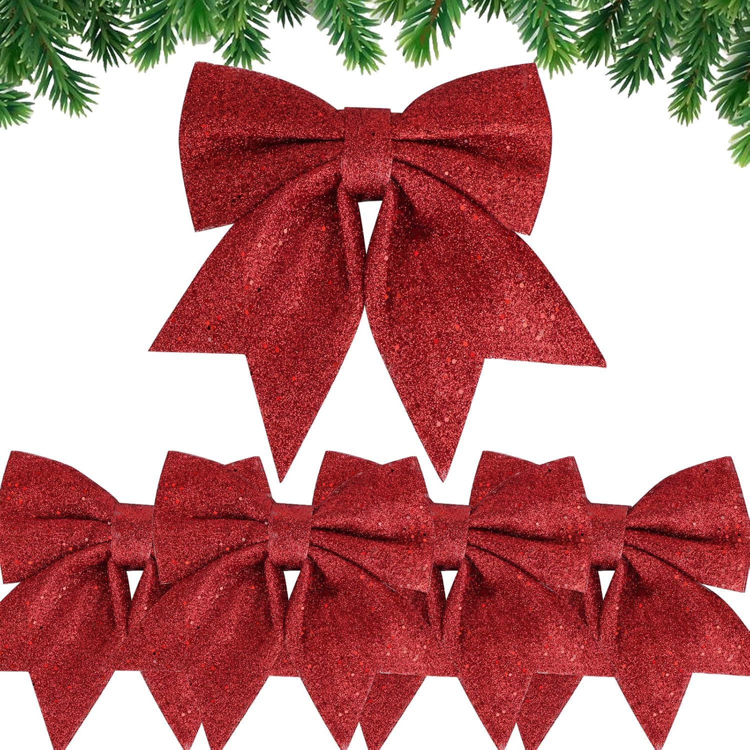 5 XL Glitzer-Weihnachtsschleifen – Deko für Baum, Kranz & Party
