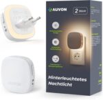 AUVON Nachtlicht mit Bewegungssensor & Dämmerungssensor, 2er Set, Einstellbare Helligkeit für Flur, Treppe, Schlafzimmer (Warmweiss/Bernstein)