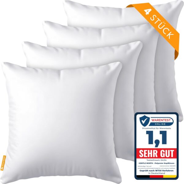 Gentle North 4er-Set Kopfkissen – Waschbar, Ökotex, Dekokissen für Bett & Sofa, mit Reissverschluss