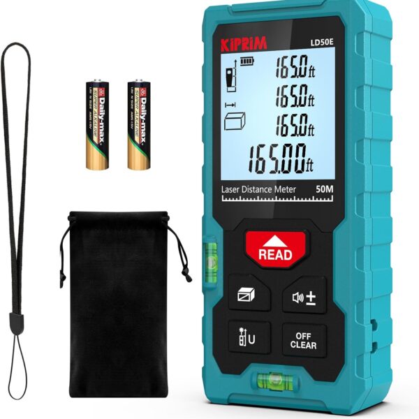 Kiprim Laser Entfernungsmesser 50m,70m,100m, Hohe Genauigkeit, Kompakt, Hintergrundbeleuchtetes LCD, ft/m/in Umschaltung, Wasserwaage