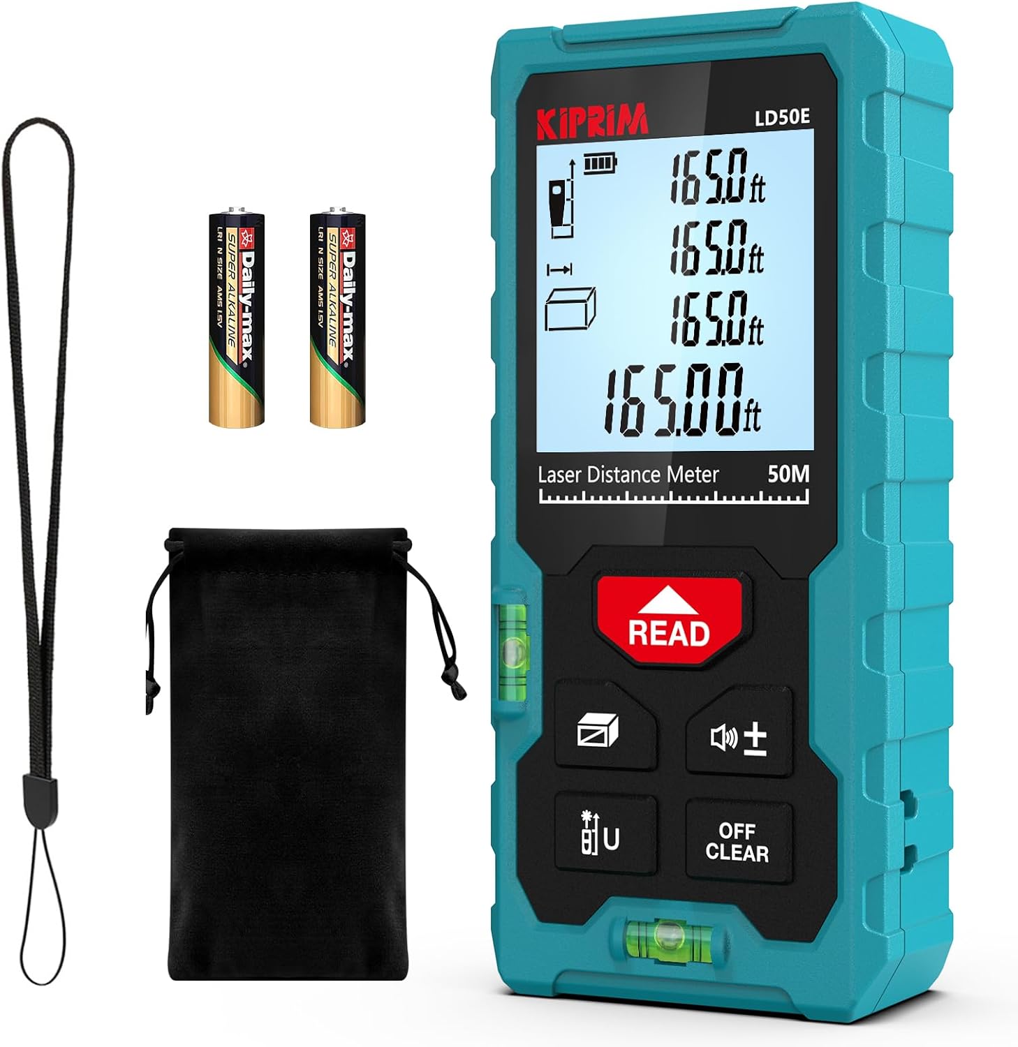 Kiprim Laser Entfernungsmesser 50m,70m,100m, Hohe Genauigkeit, Kompakt, Hintergrundbeleuchtetes LCD, ft/m/in Umschaltung, Wasserwaage