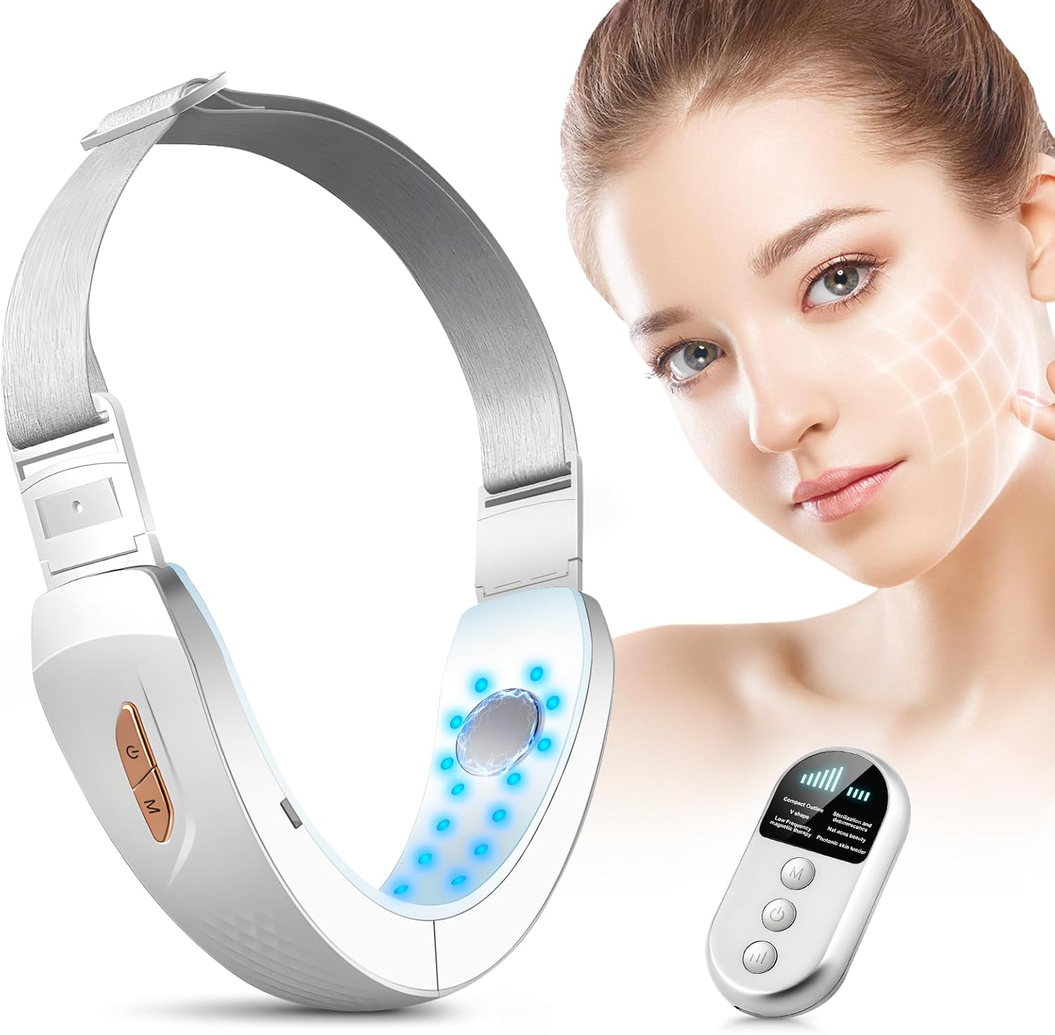 71SOP2ejh0L._AC_SL1500_.jpg Elektrisches V-Face Shaping Massager – 6 Modi EMS Gua Sha, Rotes & Blaues Licht, Gesichtslifting & Straffung mit Fernbedienung