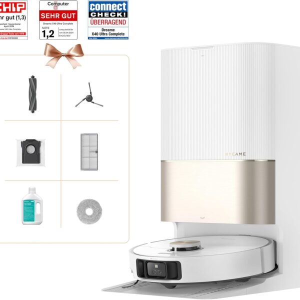Dreame X40 Ultra - Saugroboter mit Wischfunktion, 12.000 Pa, 70°C Selbstreinigung & Auto-Entleerung