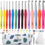 Häkelnadel-Set – 14 bunte, ergonomische Nadeln mit Softgriff & Tragetasche