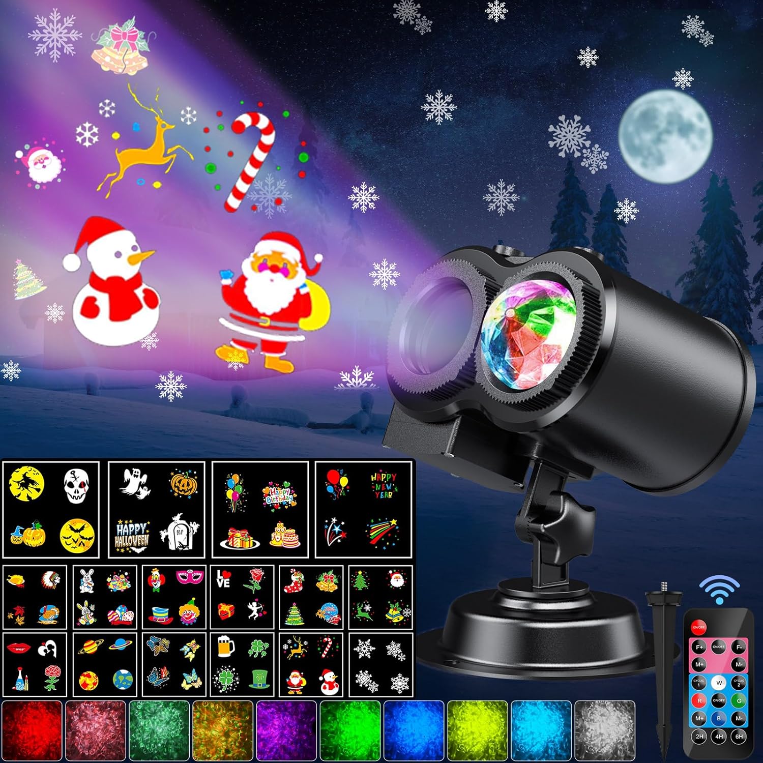 81KRaZGnsFL._AC_SL1500_.jpg YAZEKY LED Weihnachtsprojektor 2-in-1 mit 16 Mustern & 10 Farben, Fernbedienung