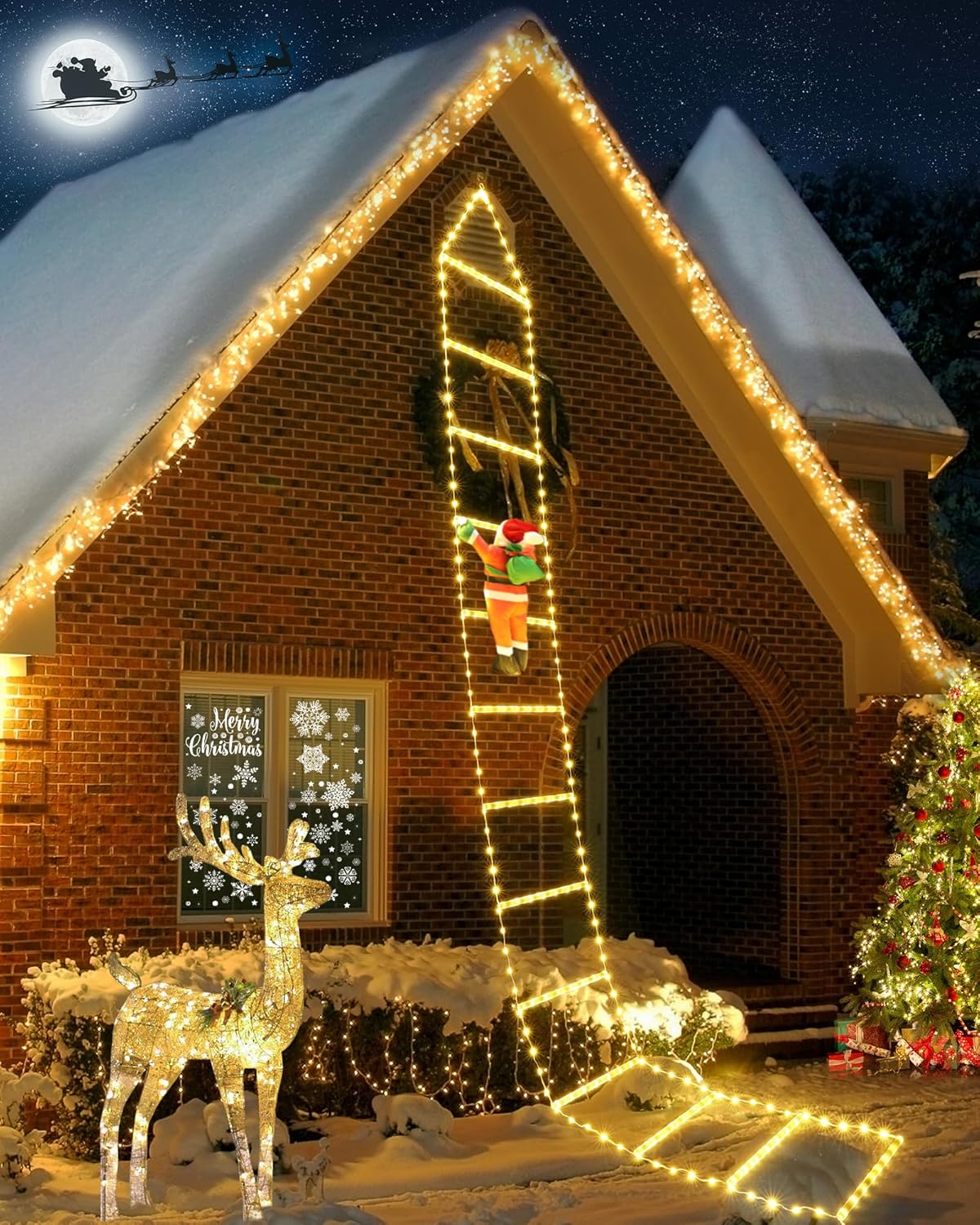 iShabao Lichterkette Weihnachtsbaum & Leiter mit Weihnachtsmann, 132-310 LEDs, Timer, 8 Modi, wasserdicht für Innen & Aussen, Weihnachtsdeko [Energieklasse G]