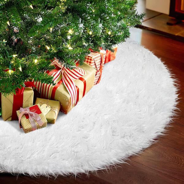 122 cm Weihnachtsbaumdecke – Weisse Plüsch-Christbaumdecke rund für festliche Deko