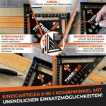 THORVALD 5-in-1 Zimmermannswinkel – Aluminiumwinkel mit Tieflochmarker, 180 mm für präzises Anreissen & Zeichnen