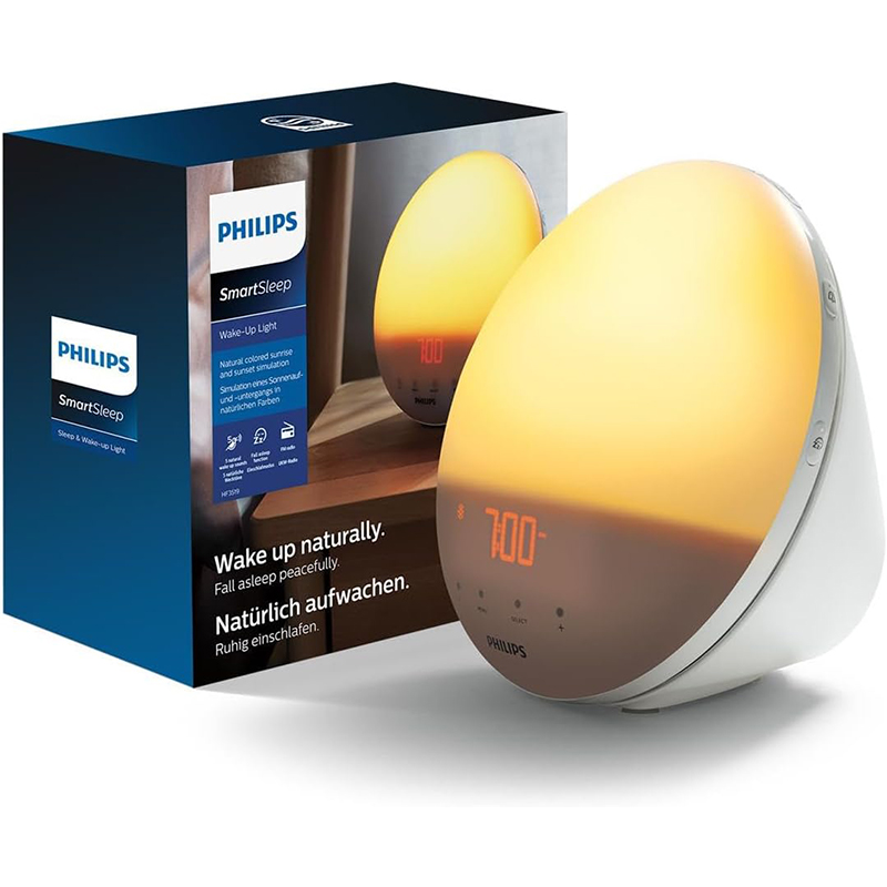 Philips Wake-up Light HF3531/01 – Sonnenaufgangswecker, 20 Lichtstärken, 7 Klänge, Mitternachtslicht [Energie G]