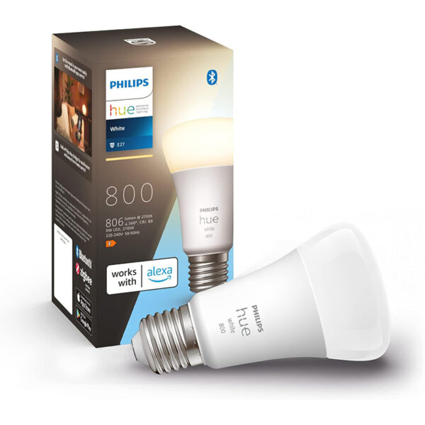 Philips Hue White E27 LED Leuchte, dimmbar, warmweiß, 806 lm – Smarte Steuerung per Sprache & App