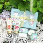 Body & Earth Handcreme Geschenkset – 4x Rosen-Duft, inkl. Fusscreme, Kerze & Seife