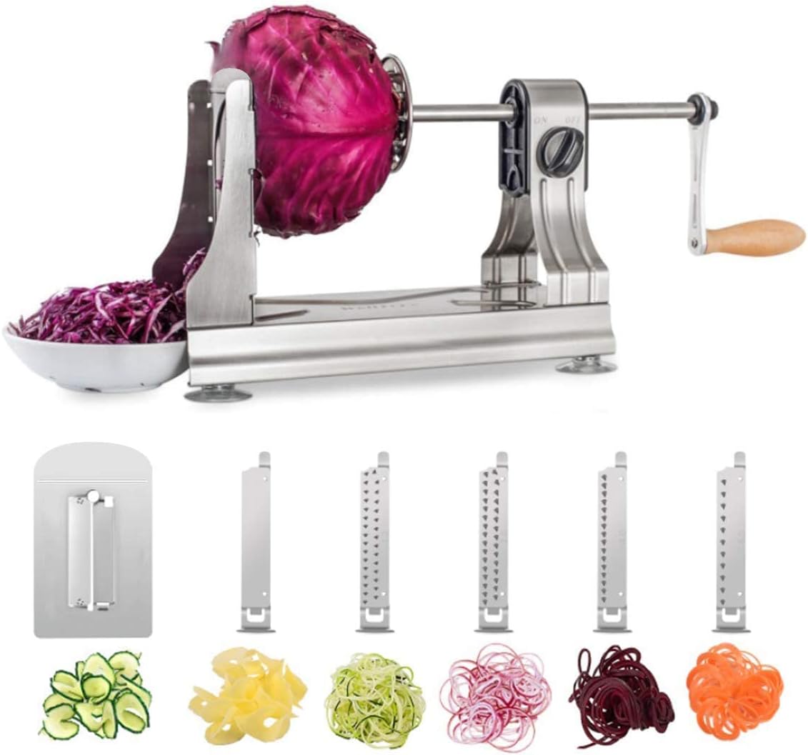WellToBe CS 668 Spiralschneider mit 6 Klingen & 4 Saugnäpfen – Für Gemüse-Spaghetti aus Zucchini, Karotten & Co.