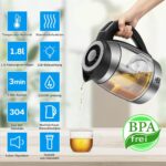 ForMe Glas-Wasserkocher 1,8L - 40–100°C - LED-Farbwechsel - BPA-frei - Teesieb & Warmhaltefunktion