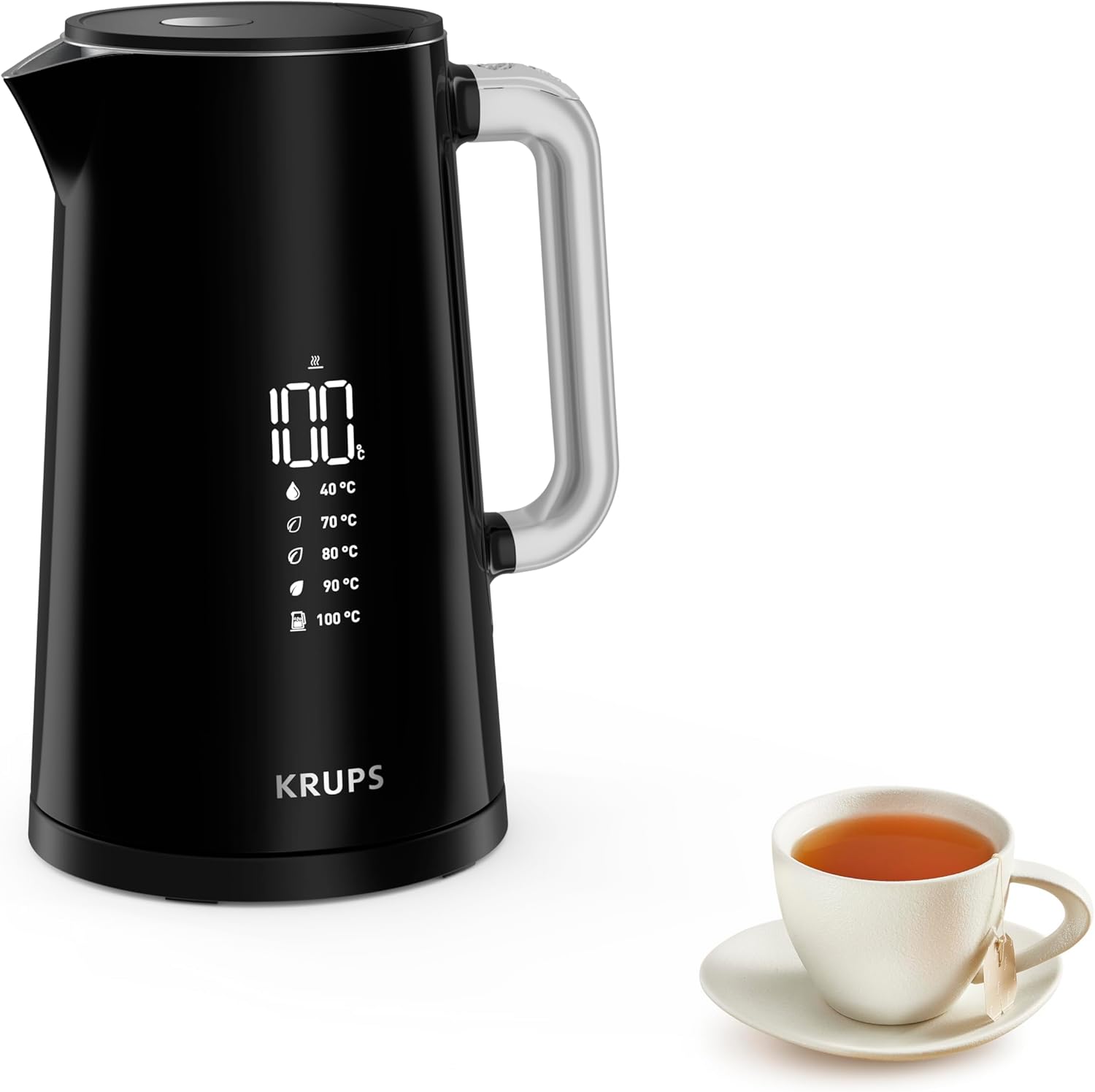 Krups Smart'n Light Wasserkocher – 5 Temperaturen, 1,7L, Edelstahl-Innenraum, doppelwandig, schwarz