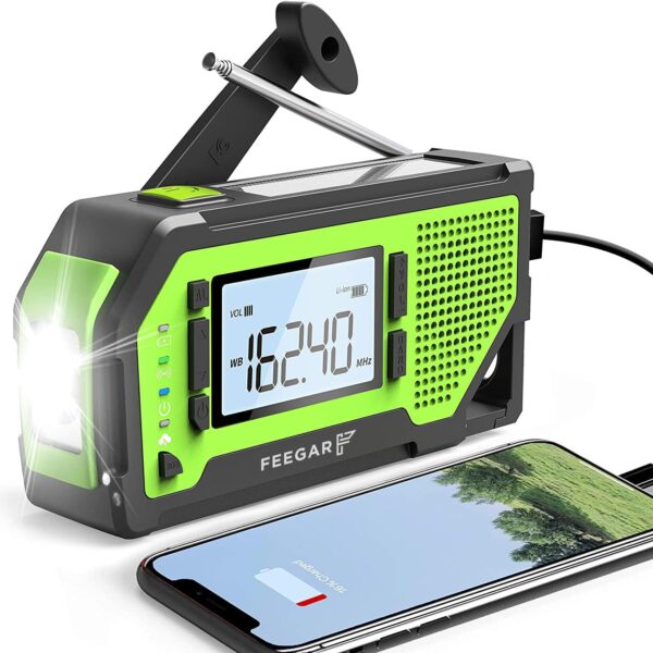 Feegar OZE Pro Notfallradio – Solar, Handkurbel, AM/FM, LCD, SOS, 2000mAh Powerbank