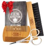 Viking Revolution Bartbürste & Kamm – Wildschweinborsten & Birnenholz – Mit Samt-Etui, Perfekt als Geschenk
