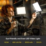 RALENO LED Videoleuchte 2er-Set, 384 LEDs, 8000mAh Akku, 180cm Stativ, Dimmbar 3200-5600K, CRI95 für YouTube & TikTok