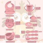 Bwaliffury 9-teiliges Silikon-Geschirrset – Rutschfestes Babygeschirr mit Saugnapf, Lätzchen & Löffel