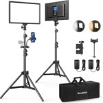 RALENO LED Videoleuchte 2er-Set, 384 LEDs, 8000mAh Akku, 180cm Stativ, Dimmbar 3200-5600K, CRI95 für YouTube & TikTok