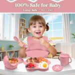 Bwaliffury 9-teiliges Silikon-Geschirrset – Rutschfestes Babygeschirr mit Saugnapf, Lätzchen & Löffel