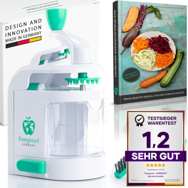 freegreen® Spiralschneider [inkl. Kochbuch]  Perfekt für Obst- & Gemüsenudeln!