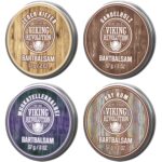 Viking Revolution Bartbalsam 4er Set – Stylt, Stärkt & Macht Weich – Sandelholz, Zeder, Bay Rum & Muskatellersalbei – 4x28g, Perfekt als Geschenk