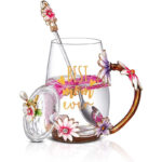 Luka Tech Glas-Teetasse mit Blumen & Schmetterling – Geschenk für Mama & Frauen