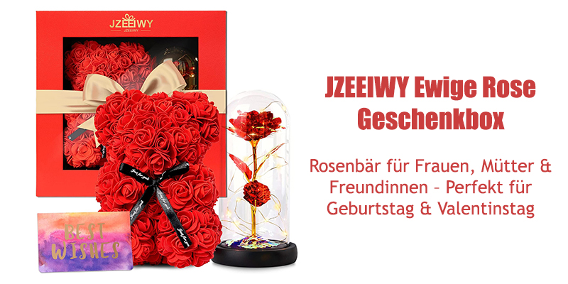 JZEEIWY Ewige Rose Geschenkbox – Rosenbär für Frauen, Mütter & Freundinnen – Perfekt für Geburtstag & Valentinstag 