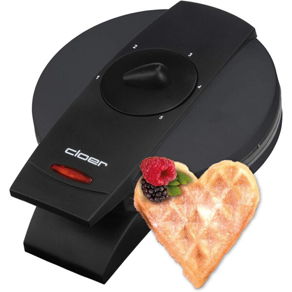 Cloer 1620 Waffeleisen – Herzwaffeln, 930 W, 15,5 cm, einstellbarer Bräunungsgrad