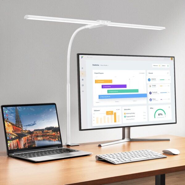 LED Doppelkopf-Schreibtischlampe – Dimmbar, Klemmbar & Augenschonend