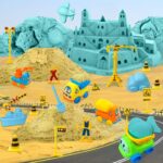 Magic Sand Kit – 1,35 kg Kinetischer Sand, 6 Mini Baufahrzeuge, Modellierwerkzeuge & Faltbarer Sandkasten für Kinder