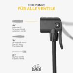 DANSI Standpumpe – für alle Ventile (AV, SV, DV) | Mit Manometer, Adaptern & Behälter | Für Fahrrad, Motorrad, E-Bike & Auto