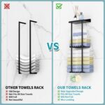 Handtuchhalter ohne Bohren – Matt Schwarz, mit 6 Haken & Leitplanke für Bad & Küche