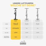 DANSI Standpumpe – für alle Ventile (AV, SV, DV) | Mit Manometer, Adaptern & Behälter | Für Fahrrad, Motorrad, E-Bike & Auto