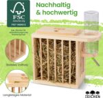 Drei Eichen Heuraufe mit Trinkflasche – Höhenverstellbar, aus FSC-Holz, für Kaninchen & Nager