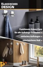 Menz Handtuchhalter ohne Bohren – 6 selbstklebende Edelstahl Haken, wasserfest für Bad & Wand