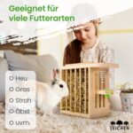 Drei Eichen Heuraufe mit Trinkflasche – Höhenverstellbar, aus FSC-Holz, für Kaninchen & Nager