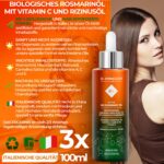 Bio Rosmarinöl für Haarwachstum – mit Rizinusöl, Vitamin E+C & Macadamia, kaltgepresst (100 ml)
