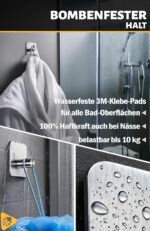 Menz Handtuchhalter ohne Bohren – 6 selbstklebende Edelstahl Haken, wasserfest für Bad & Wand