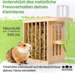 Drei Eichen Heuraufe mit Trinkflasche – Höhenverstellbar, aus FSC-Holz, für Kaninchen & Nager