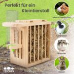 Drei Eichen Heuraufe mit Trinkflasche – Höhenverstellbar, aus FSC-Holz, für Kaninchen & Nager