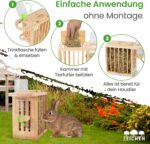 Drei Eichen Heuraufe mit Trinkflasche – Höhenverstellbar, aus FSC-Holz, für Kaninchen & Nager