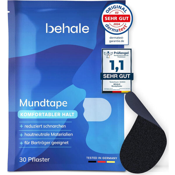 Behale - 30-90x Mundpflaster gegen Schnarchen | Atmungsaktives Mouth Tape für ruhigen Schlaf | Auch für Bartträger