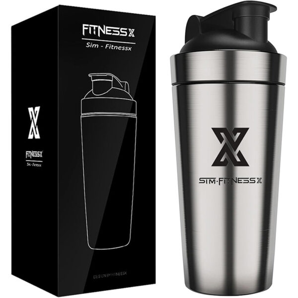 X SIM FITNESSX Edelstahl Shaker 700ml Für Sport, Gym & Yoga