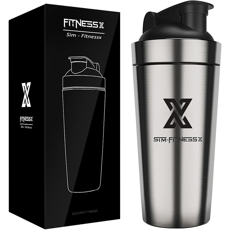 X SIM FITNESSX Edelstahl Shaker 700ml Für Sport, Gym & Yoga