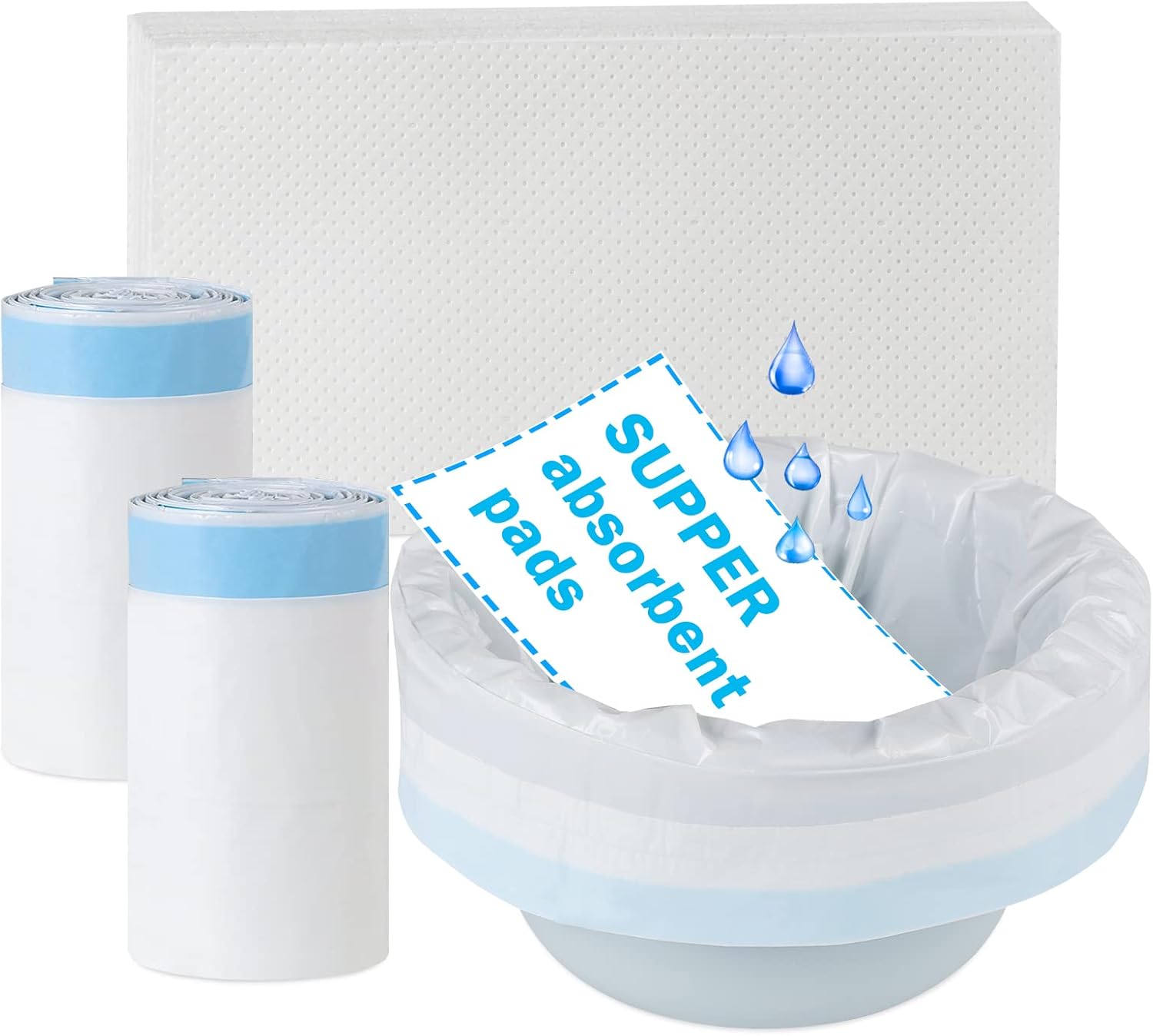 61-P-6OYBqL._AC_SL1500_.jpg 40 Einweg-Toilettenbeutel mit Saugpads – Super saugfähig, für Toilettenstühle, Bettpfannen, Camping & mehr.