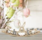 LB H&F Osterdeko Schriftzug Holz Ostern Tischdeko Osterhase niedlich (Wippe)