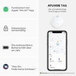 ATUVOS Air Tracker Tag 4er Set – Smart KeyFinder für iOS, Bluetooth Schlüsselfinder für Gepäck & Taschen, mit Austauschbarem Akku